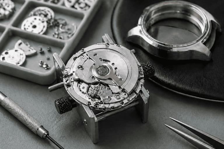 A Seiko NH35 automatic movement visible through a watch caseback