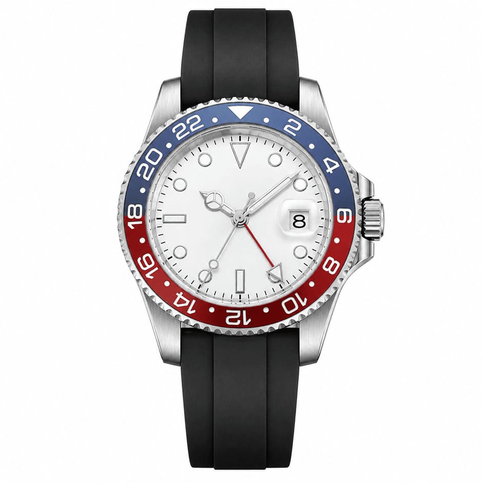 Premium Stainless Steel Sports Watch with Red & Blue Bezel