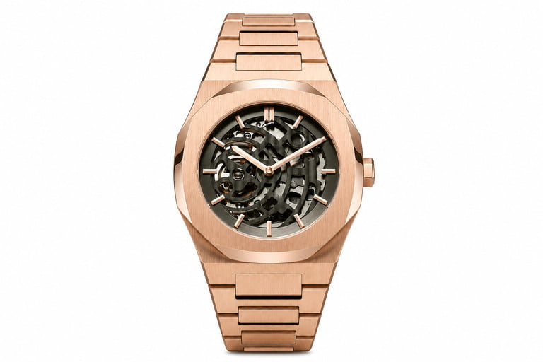 Rose Gold Skeleton Mechanical Watch – Luxury Openwork Design