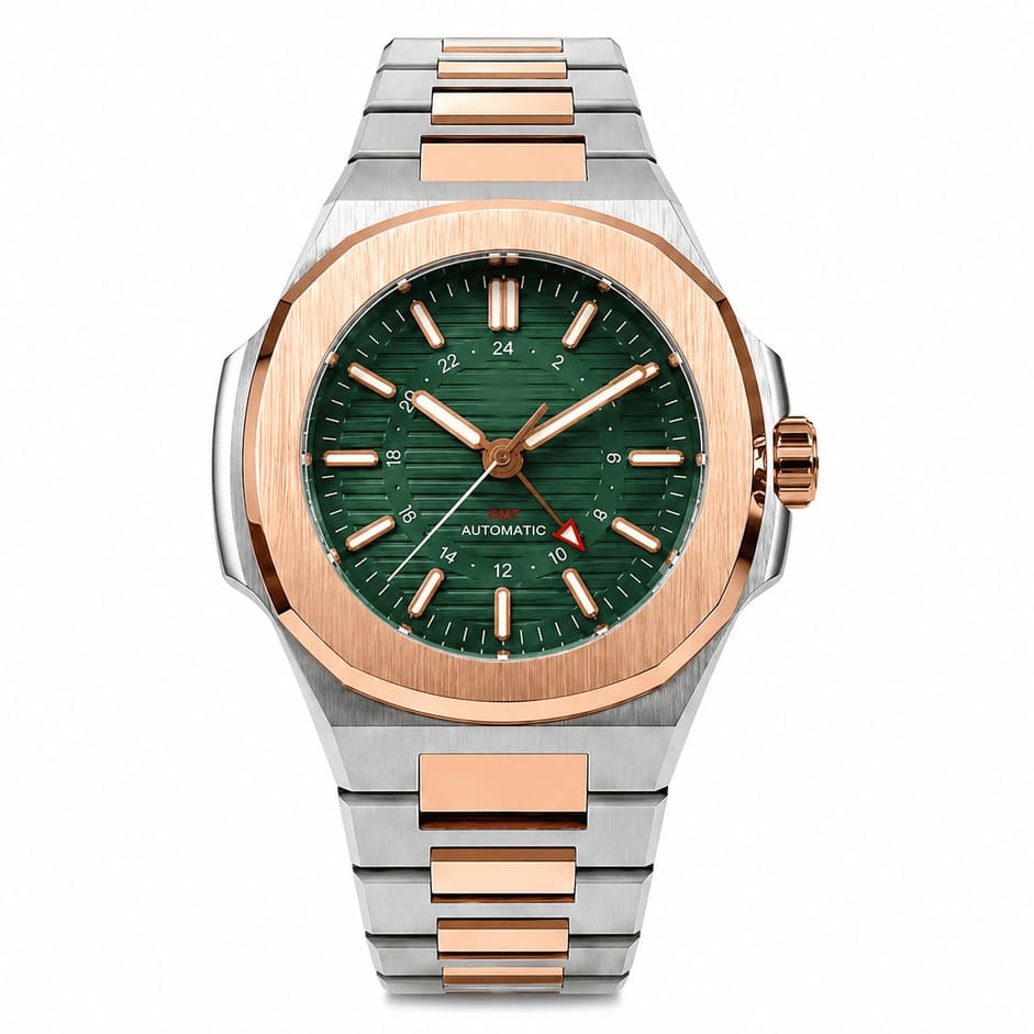 Premium Two-Tone Automatic Sports Watch with Green Dial