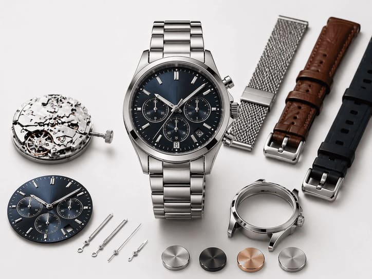 Watch customization components including dial, case, strap
