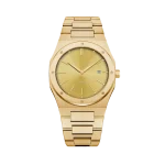 Elegant gold-toned wristwatch featuring a sleek design, round dial, and integrated bracelet, with a visible date display.