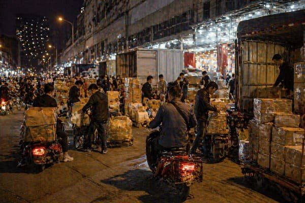 The bustling entrance to Zhanxi Watch & Clock City