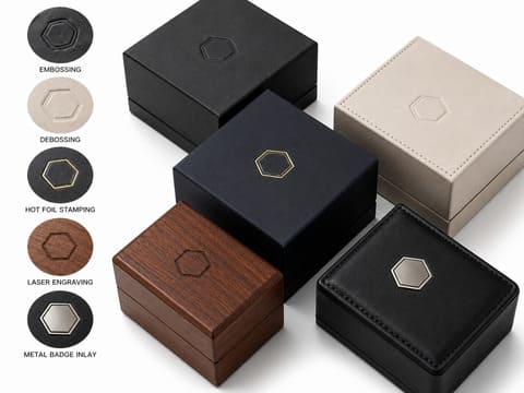 Logo application techniques including embossing, hot foil and laser engraving