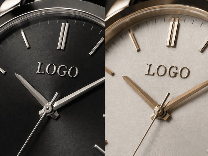 Dial logo branding example showing printed brand mark on watch dial