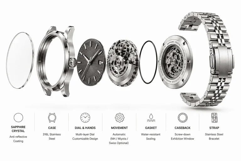 Watch components prepared for development review