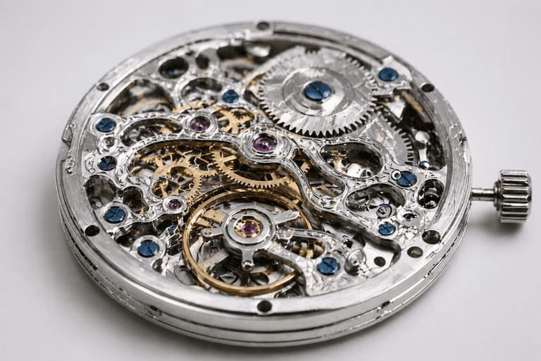 A detailed shot of a Swiss automatic watch movement