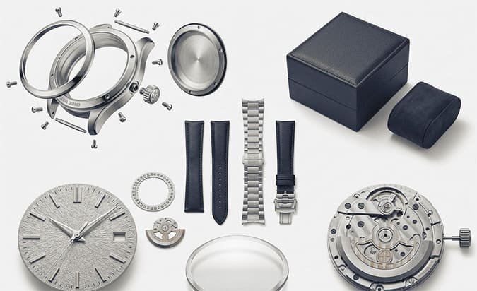 A collection of different watch movements and dials