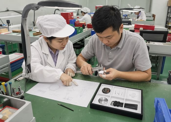 A collection of diverse wholesale watches for resellers laid out on a table for inspection.