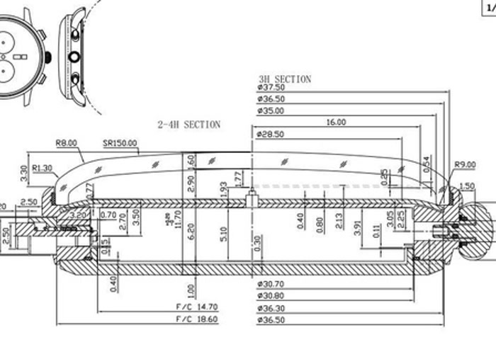 technical drawing of a watch showing its internal components