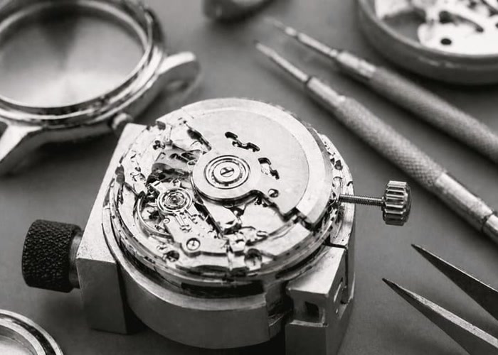 Close-up of a Seiko NH35 automatic movement, a popular choice for low MOQ watch movements.